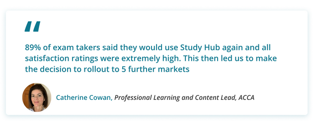 89% of exam takers said they would use Study Hub again and all satisfaction ratings were extremely high. This then led us to make the decision to rollout to 5 further markets